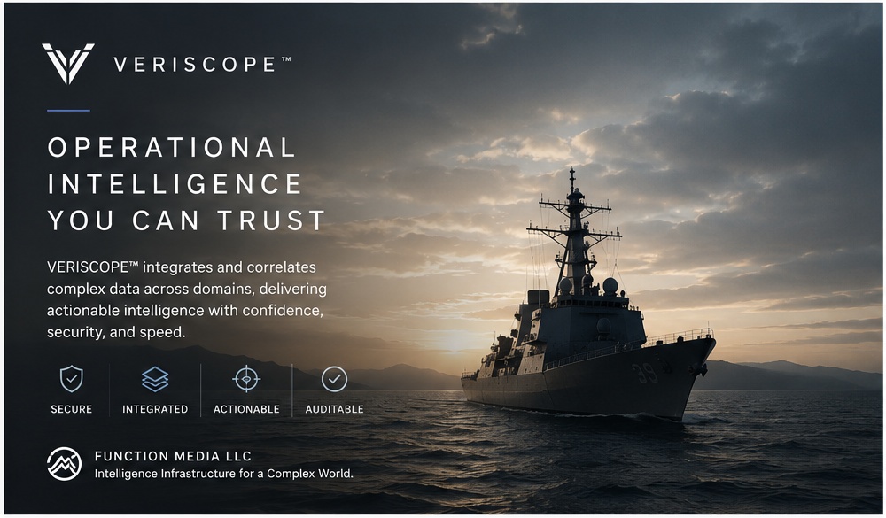 VERISCOPE™ operational intelligence platform by Function Media LLC, illustrating secure integrated mission intelligence across maritime environments
